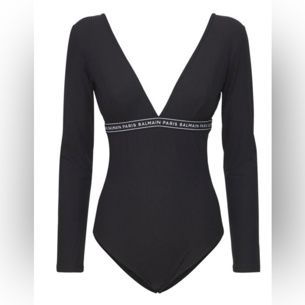 Balmain
Logo Band Jersey Bodysuit. Heather Grey Color. Size 38